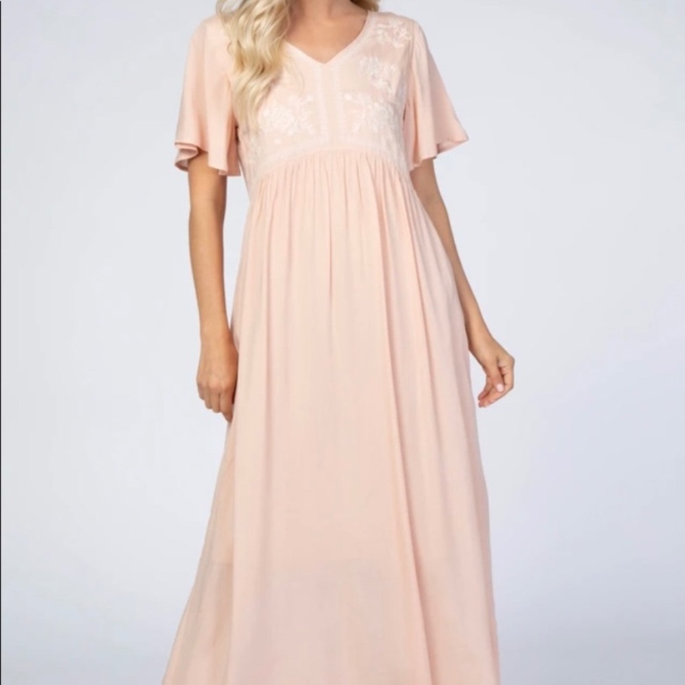 Embroidered pink maxi dress from Pinkblush